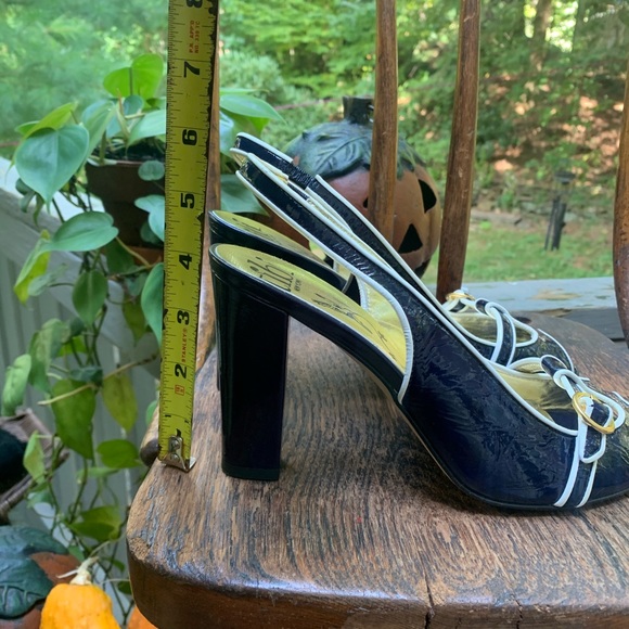 TIBI Navy & White Peep-toe Slingbacks - Picture 7 of 13